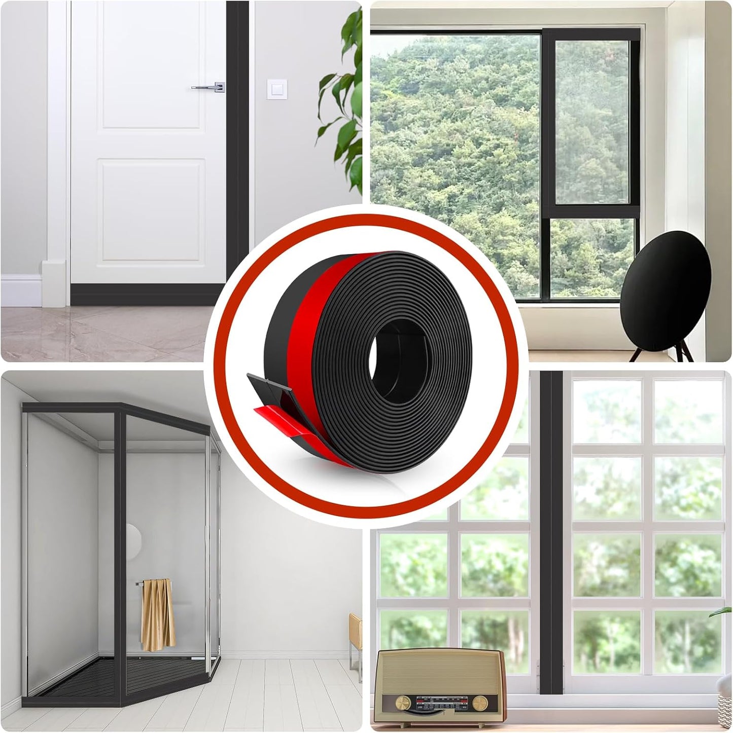 Weather Stripping Self Adhesive Door Draft Stopper Flexible Shower Door Bottom Seal Silicone Seal Strip for Sliding Glass Windows Side Gaps (Black, 2 Inch Wide x 10 Feet Long)
