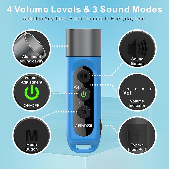 Electronic Whistle Highest IPX5 Maximum Sound 125db Battery 1000mAh Blue for Coaches Teacher, Sports Whistle