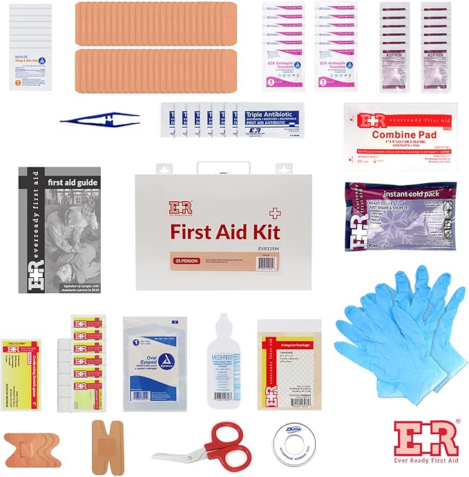 Ever Ready First Aid 107 Piece 25 Person First Aid Kit with Metal Case, OSHA Compliant