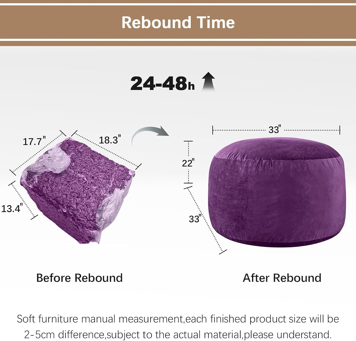 Bean Bag Chairs for Adults - Memory Foam Furniture BeanBag Chair - Kids/Teens Sofa with Soft Micro Fiber Cover - Round Fluffy Couch for Living Room Bedroom College Dorm - 3 ft, Purple