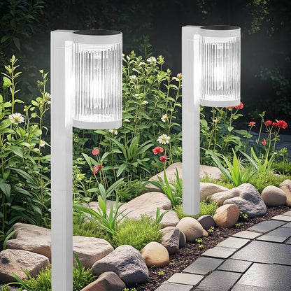 Solar Pathway Lights Outdoor, 2 Pack Upgraded Outdoor Solar Lights for Outside Super Bright Up to 12Hrs, IP65 Waterproof Solar Garden Lights for Yard Landscape Path Walkway Decoration(Cool White)
