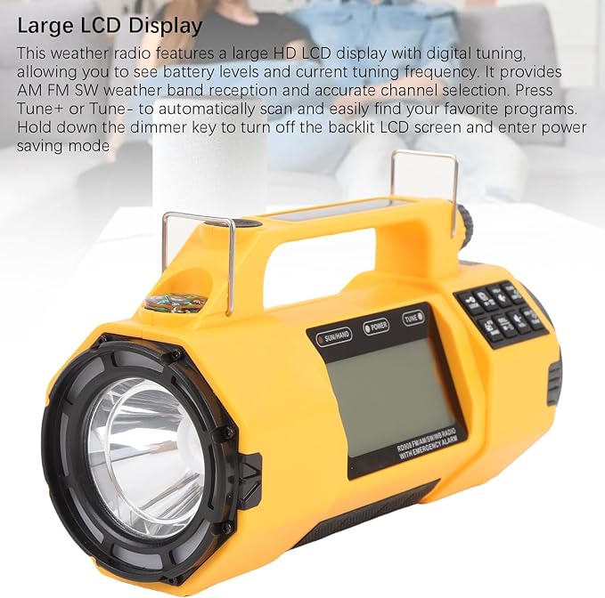 NOAA Weather Alert Radio, Emergency Radio with Flashlight, Phone Charger, IPX3 Water Proof, Multifunctional Emergency Kit for Camping Hiking Home Safety