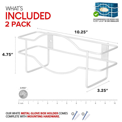 Stock Your Home (White Metal Single Gloves Dispenser (2 Pack) Tissue Box Shelf, Glove Box Holder Wall Mount, For Kitchen, Cleaning Closet, Lab, Exam, Office