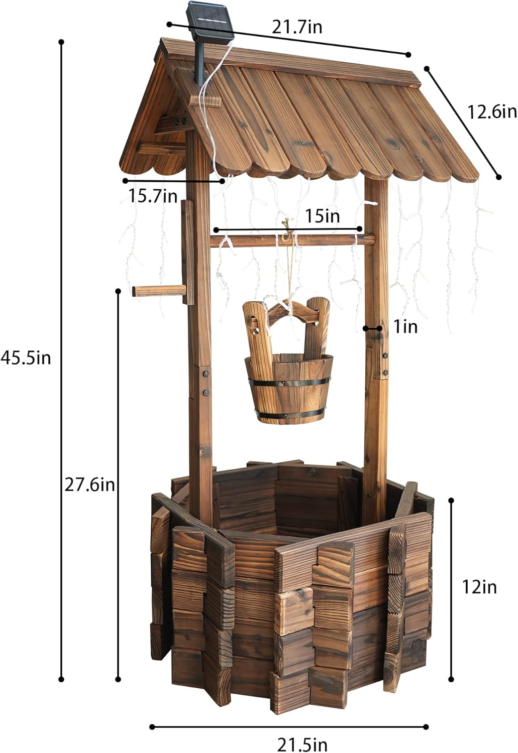 Garden Wooden Decor Rustic Wishing Well with Light Planter Outdoor Home Décor for Patio, Upgrade Wishing Well Garden, Yard Hanging Bucket Patio Lawn Backyard Home Decor