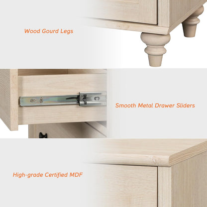 WAMPAT Baby Dresser with 3 Drawers, Kids Dressers with Wide Chest of Drawers, Mid Century Modern Wooden Closet Storage Organizer, Small Dressers for Bedroom, Nursery, Hallway, Beige, 34 inch