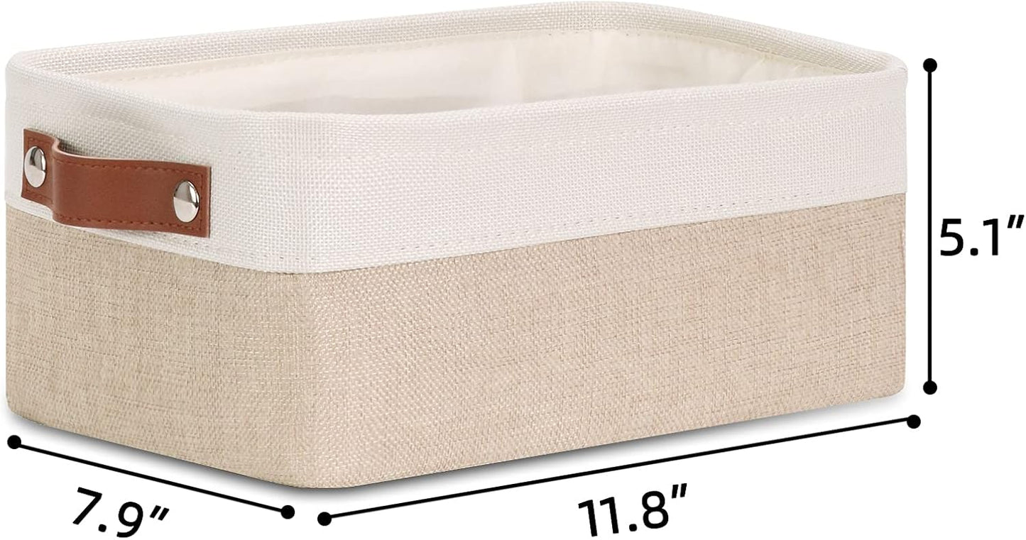 DULLEMELO Small Collapsible Fabric Basket for Organizing, Shelves, Closets, Laundry, Nursery, Decorative Gift Basket (White&Khaki)