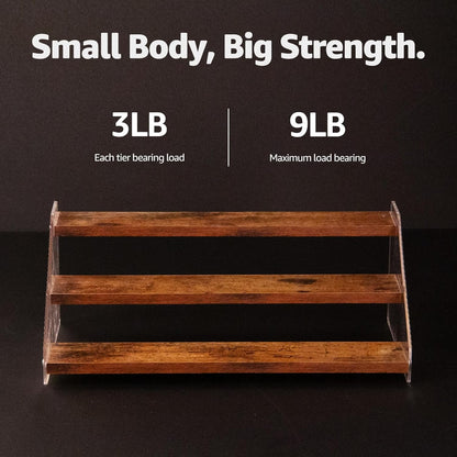 nianfeng Tiered Spice Rack, 3-Tier Spice Pantry Kitchen Cabinet Organizer, 12-Inch, Natural Wood Acrylic Stair Riser Stand, Countertop Seasoning Shelf (Rustic Brown)