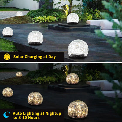 Garden Decoration, Cracked Glass Solar Globe Lights for Yard Pathway Patio Halloween Christmas Outside Decor,Warm White 2 Pack 50 LED(4.7”)