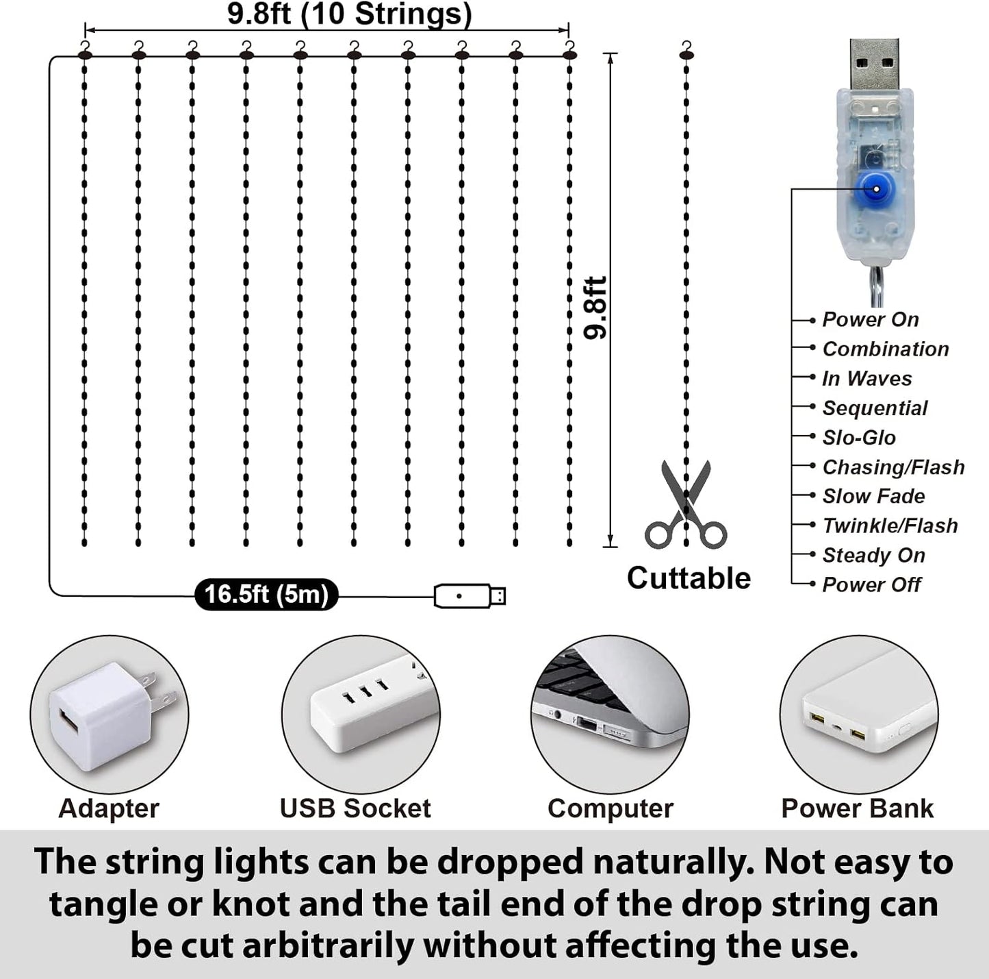 HXWEIYE 300LED Fairy Blue Curtain Lights for Bedroom, 3mx3m 8 Modes USB Plug in Window Christmas Led String Hanging Lights with Remote for Backdrop Wedding Party Home Garden Outdoor Indoor