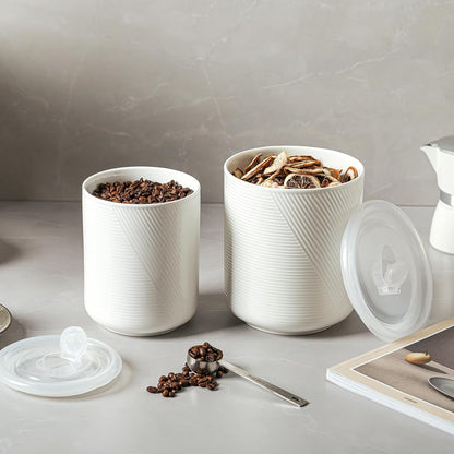 Food Storage Containers with Airtight Lids: Ceramic Canister Sets for Kitchen Countertop - Porcelain Jar for Coffee Tea Flour Sugar Rice Cookies Candy - White (42+75 oz)