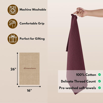 Native Fab Cotton Kitchen Towel with Hanging Loop 16x26 inches, 12-Pack, Waffle Weave Kitchen Towels for Cleaning Drying, Washcloths Soft & Absorbent Cloth Rags, Bar Towel, Dish Cloth, Burgundy Wine