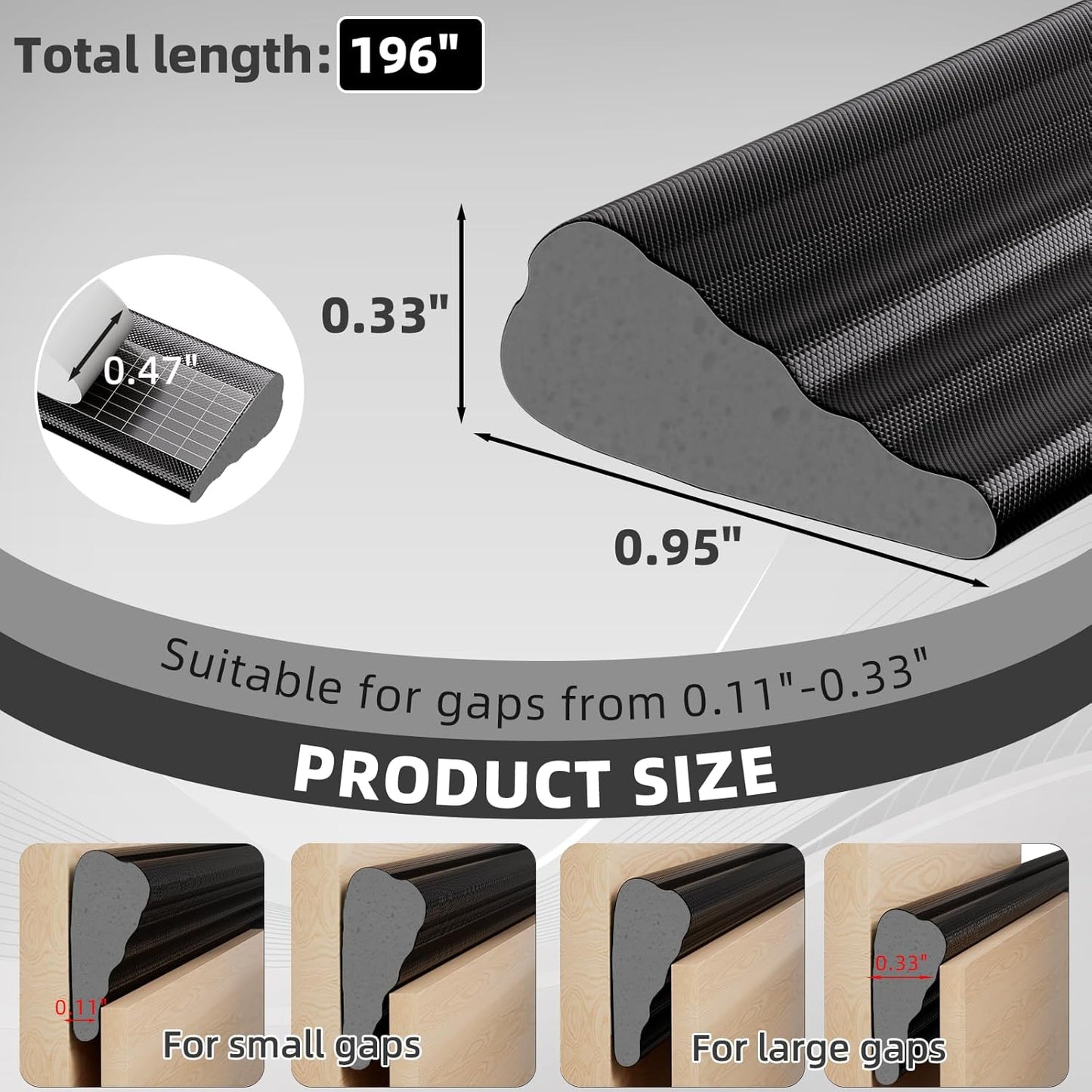 196" Wedge Weather Stripping Door Seal Strip for Door Frame & Window,Self Adhesive Window Insulation Draft Stopper Seal for Winter,Gray Foam Door Gap Filler for Soundproofing Light Blocker,Black