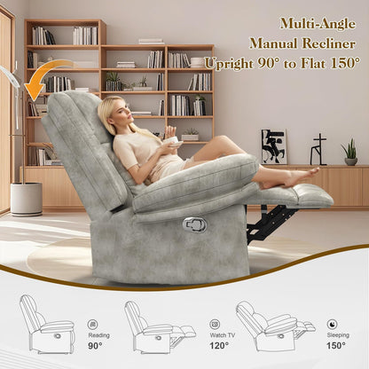 Recliner Chair for Adults, Oversized Manual Pull Tab Reclining Chair, 2-Tier Cushions, Minimalist Style Single Sofa for Living Room, RV (Polished Microfiber)