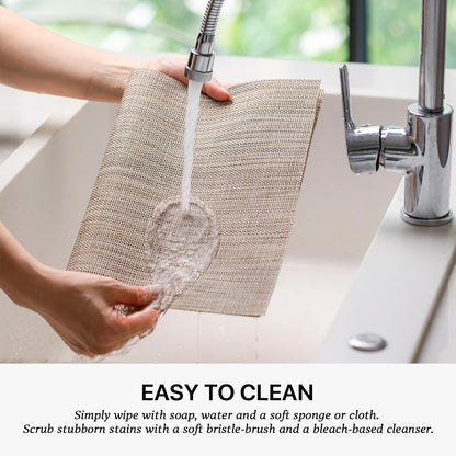 LEXMORE Placemats Set of 4 Vinyl/Plastic Woven Place Mats for Kitchen Table Indoor/Outdoor Washable Placemat Wipeable Dining Table Mats(A-Caramel)