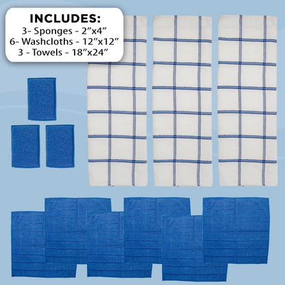 Don Aslett's 12 Piece Microfiber Kitchen Set | 6 Multi-Purpose Wash Cloths, 3 Super Absorbent Kitchen Towels, 3 Scratch-Free Sponges | Lint Free | Green