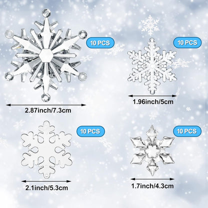 Dilunave 40 Pieces Christmas Snowflake Ornaments Acrylic Christmas Tree Decorations Crystal Snowflakes Translucent Winter Hanging Ornament for Tree(Clear)