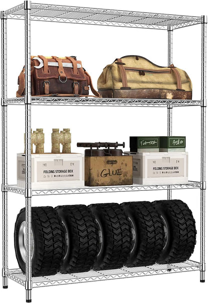 IZEUK 4-Tier Adjustable Heavy Duty Metal Wire Shelving Unit, Wide Storage Rack Organizer for Garage, Kitchen, Office, Dorm, Warehouse (Silver, 15.8" D x 45.8" W x 59.4" H, 1400 lbs Capacity)