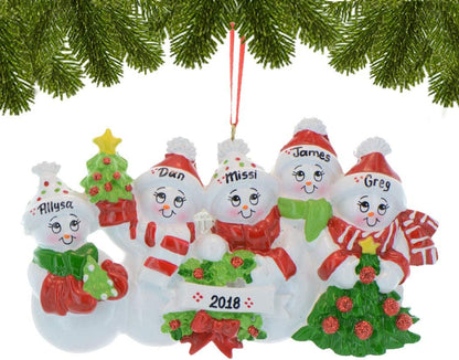 3D Snowman Family of 5 Ornament 2025 Personalized Family Christmas Ornaments 2025 | Snow People Mittens Personalized Tree Ornaments for Grandchildren, Siblings & Grandkids of Five Ornament Snowmen