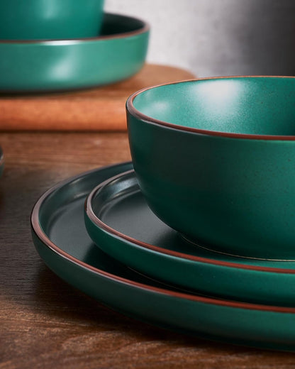Famiware Mercury 24 Pieces Dinnerware Sets, Plates and Bowls Sets for 8, Microwave and Dishwasher Safe Dish Set, Dark Green
