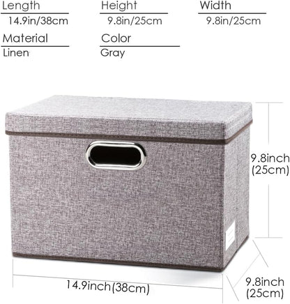 PRANDOM Collapsible Storage Containers with Lids [5-Pack] Linen Fabric Foldable Storage Bins Boxes Organizer Baskets Cube with Cover for Home Bedroom Closet Office Nursery (14.9x9.8x9.8)