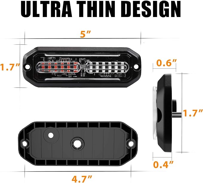 WINECO 8PCS LED Strobe Lights 12V Sync Feature Red Blue 12LED Emergency Hazard Warning Lights with Strobe Controller for Trucks Vehicles ATV RV Cars Van