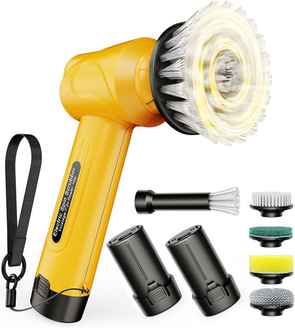 qimedo 5000mAh Battery Electric Spin Scrubber Q4, Handheld Scrubber for Cleaning with Display, Power Dish Scrubber with 5 Heads, Shower Cordless Cleaning Brush for Bathroom/Sink/Window