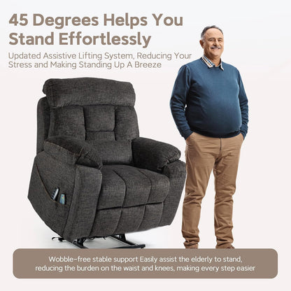 Lazy Boy Recliner Chair with Heated and Massage, 4 Motor Headrest, Lumbar Independent Adjustment Power Lift Recliner with Hidden Cup Holder、Side Pocket、Back Pillow