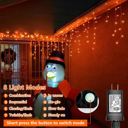 YEGUO 66ft 800 LED Orange Halloween Lights, Connetable Icicle Light Outdoor Waterproof, 8 Modes Christmas Lights Indoor Plug in for Thanksgiving House Patio Fall
