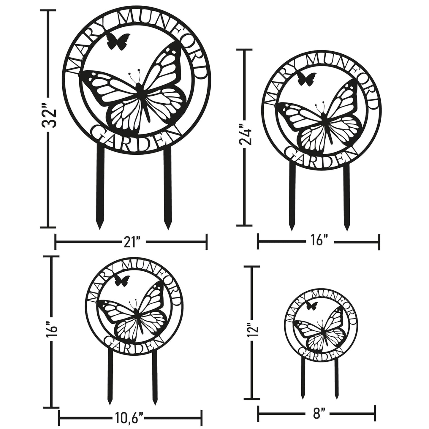 Custom Butterfly Metal Garden Sign with Stakes, Metal Yard Art, Personalized Butterfly Home Garden Decor, Garden Family Name Sign for Outdoor New Home Gift for Outside, Patio Decor, Housewarming Gift