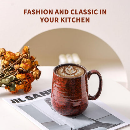 Hasense Red Coffee Mugs Set of 4, 12 oz Coffee Cups Ceramic, Latte Mug with Large Handle for Coffee, Tea, Milk and Chocolate,Easy Hold & Clean, Dishwasher & Microwave Safe