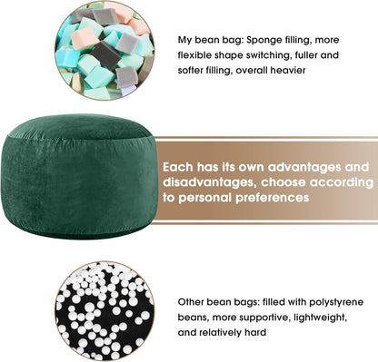 Bean Bag Chairs for Kids - Memory Foam Furniture BeanBag Chair - Kids/Teens Sofa with Soft Micro Fiber Cover - Round Fluffy Couch for Living Room Bedroom College Dorm - 2.5 ft, Green