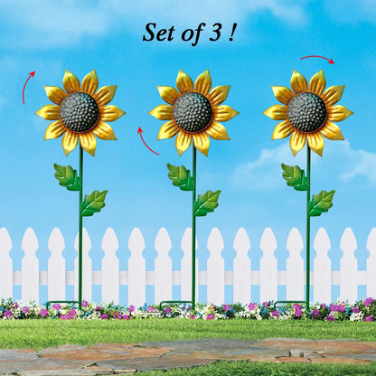 WAIU Metal Sunflower Flower Garden Stakes, Wind Catcher Spinner Garden Stakes, Garden Windmill Stakes Outdoor Wind Catchers, Yard Decor Stakes, Set of 3