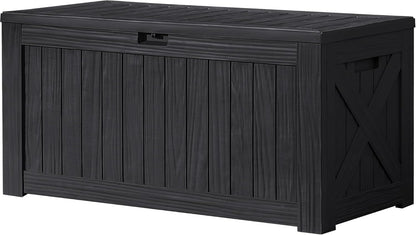 Devoko 120 Gallon Deck Box Resin Outdoor Storage Box Waterproof for Patio, Large Outdoor Storage Bench Lockable for Outside (Black)
