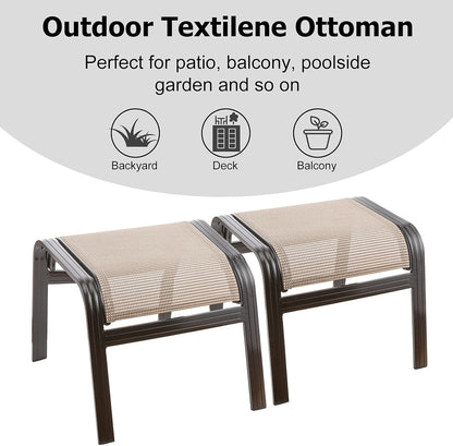 Outdoor Patio Footstools Aluminum Outdoor Ottomans Footrest Small Seating Wicker Furniture Patio Ottoman 2 Pieces Brown