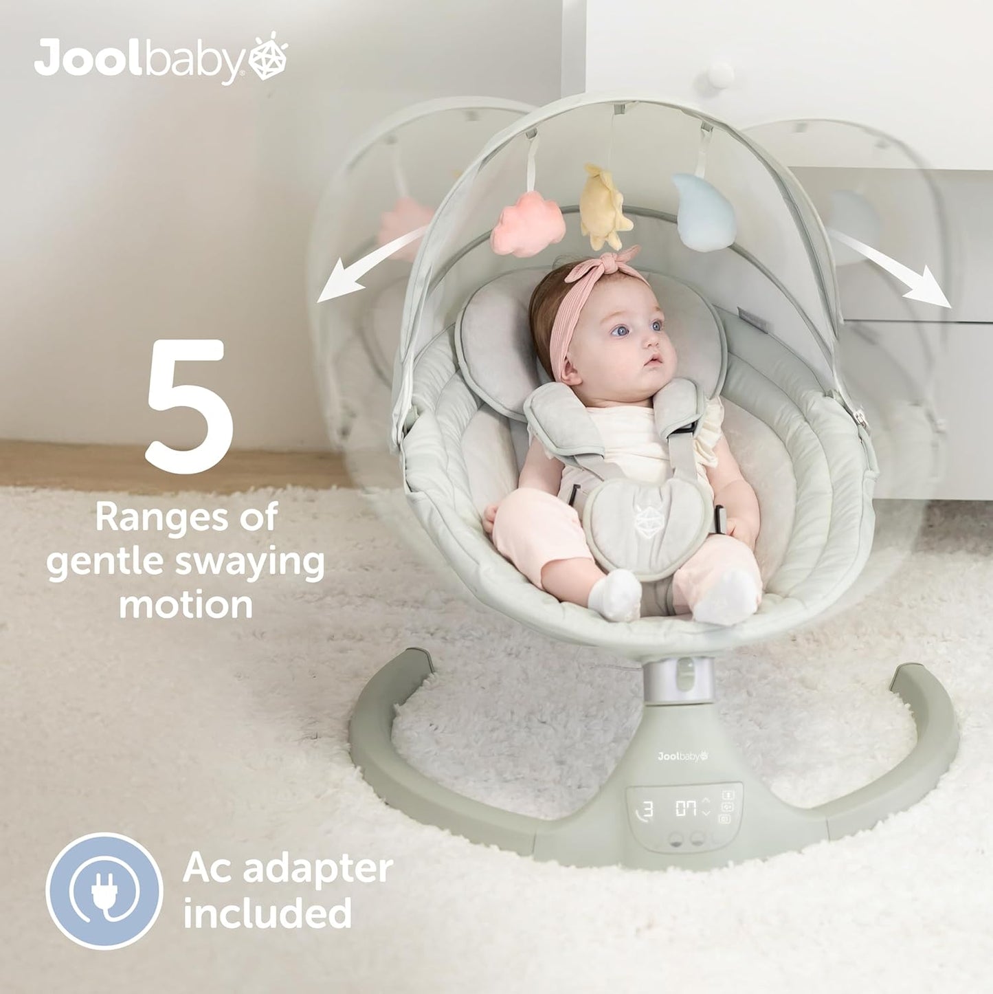 Jool Baby Nova Swing for Newborns - Electric Motorized Infant Swing, Bluetooth Music, 10 Preset Melodies, Remote (2025 Model) (Sage)