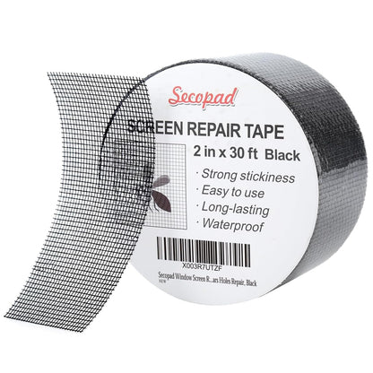 Black Window Screen Repair Tape, 2 in X 30 FT (360IN) Screen Repair Kit for Windows or Doors, Strong Adhesive Fiberglass Mesh Patch Tape