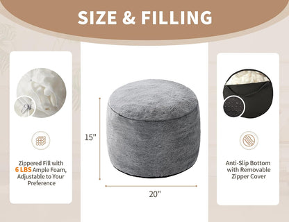 Round Ottoman Foot Rest for Couch 20"x15" Foot Stool Ottoman Pouf with Foam Chunk Filling Small Ottomans Foot Stools Poufs for Living Room Dark Grey Poof Hassocks and Ottomans Soft Foot Rest for Chair