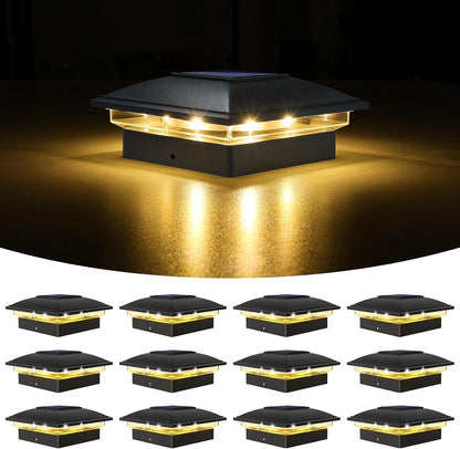VOLISUN Solar Post Cap Light Outdoor Waterproof 12pack,Solar Fence - Post Lights for 4x4 5x5 6x6 Wooden/Vinyl Post,Black Deck Post Cap Light Solar Powered with Warm White for Garden/Patio/Porch
