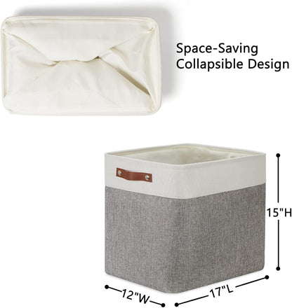 DULLEMELO Large Storage Baskets with Handles, Fabric Storage Bins for Organizing Clothes Toys Books, Canvas Storage Bin for Office Bedroom Closet Nursery Laundry Storage (White&Gray)