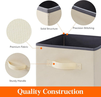 Lifewit 12 Packs Storage Cubes, 11 Inch Cube Storage Bins, Foldable Decorative Fabric Storage Baskets for Organizing Home Organizers with Handles for Shelves, Closet,Beige