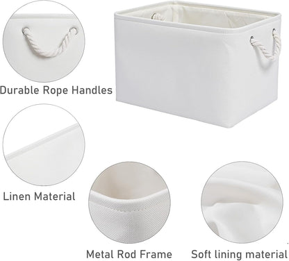 15x11x9.5 Inch Storage Baskets for Shelves,3 Pack Storage Bins，Foldable Organizer Boxes, Decorative Storage Basket for Organizing Clothes, Toys, Books, Foldable Cloth Baskets (White)