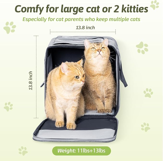 Large Cat Carrier for 2 Cats, 21.7X 13.8X 13.8in Pet Carrier for Cat and Dog Up to 38lbs, All-Sided Mesh Cat Carriers with Great Ventilation, Portable Soft Sided Pet Carriers for Traveling