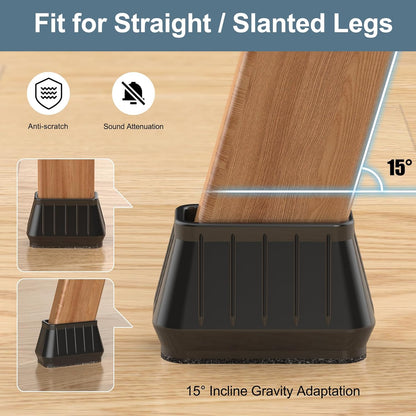 24PCS Rectangular Chair Leg Floor Protectors for Hardwood Floors, Thicken Rubber Chair Leg Cap Covers, Non Slip Furniture Leg Pads to Protect Wood Tile Floors from Scratches and Reduce Noise