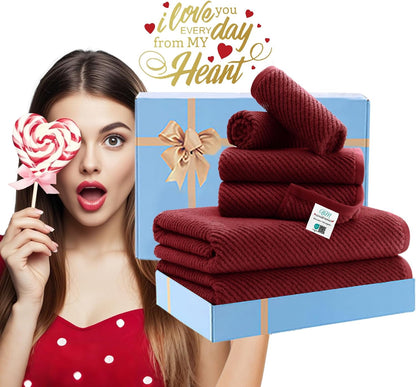 VOOVA & MOVAS Burgundy Towel Set - 100% Cotton | Lightweight | Soft | Quick Dry, 6 Piece Towel Set,2 Large Bath 30"x56", 2 Hand 18"x28", 2 Washcloths 13"x13", Towels Gift Set, Red Towels