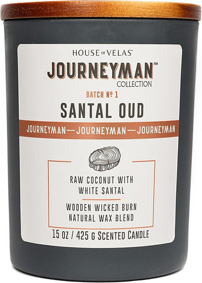 Journeyman Collection Candle, 15oz, Wooden Wick, Santal Oud, Large Painted Jar