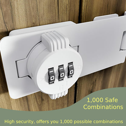 Keyless Combination Lock - 3-Digit Combination Lock for Doors - Twist Knob Hasp Latch Lock with Password Code - Zinc Alloy Door Latch for Kitchen Drawers, Cabinets, Cupboard (White)