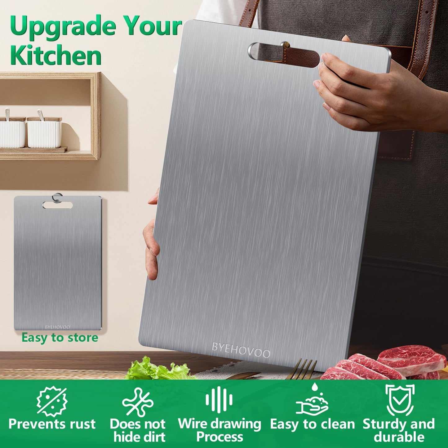 Titanium Cutting Boards for Kitchen [Set of 3], Double Sided Pure Titanium Cutting Board | Easy to Clean | Dishwasher Safe | Food-Grade Raw & Cooked Foods or Outdoor Camping Chopping Board