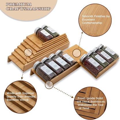 Bamboo Spice Rack Drawer Organizer - 8 Piece Set - 8" or 16" Wide