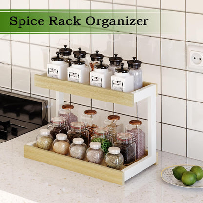 MARTY 2 Tier Spice Rack Organizer for Countertop, 15.8''L Coffee Station/Bathroom Organizer Countertop, Counter Shelf Desktop Storage Organizer for Kitchen, Bedroom, Office