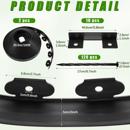 Sasylvia 2'' x 200' Landscape Edging Kit Edging Border Coil Include Anchoring Spikes 10 Connectors Plastic Garden Border for Lawn Garden Grass Yard Home(Black)